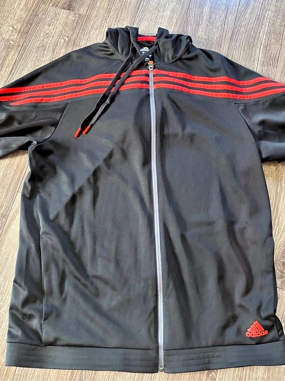 adidas Essentials 3-Stripes Full-Zip Hoodie Men's Black & Red Large